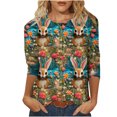 thumbnail image 1 of RKSTN Womens Tops Casual Fashion Cute Easter Bunny Printed 3/4 Sleeve Round Neck Tops Spring Summer 3D Printed Ruched Pullover Blouse Tops, 1 of 5