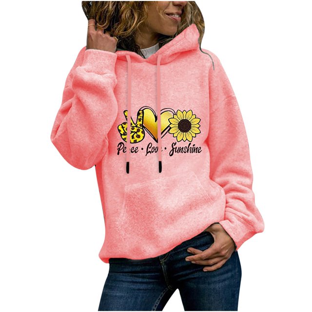 Rbaofujie Chandails pour Femmes Automne Hiver Chandail à Manches Longues pour Dames Imprimé Col Rond Chandail à Capuche Rose Chandail à Capuchon pour Filles