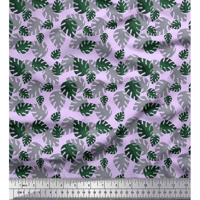 Soimoi Tissu de Coton Violet Monstera Feuilles Tissu Imprimé 1 Yard 42 Inch Wide
