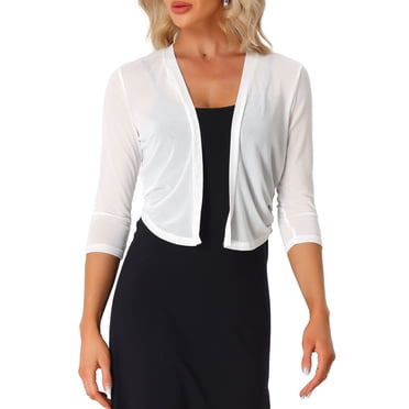 INSPIRE CHIC Boléros en Maille Transparente pour Femmes Manches 3/4 Léger Élégant Cardigan Court TP Blanc