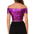 thumbnail image 3 of INSPIRE CHIC Women's  Metallic Shiny Party Off Shoulder Crop Top, 3 of 6