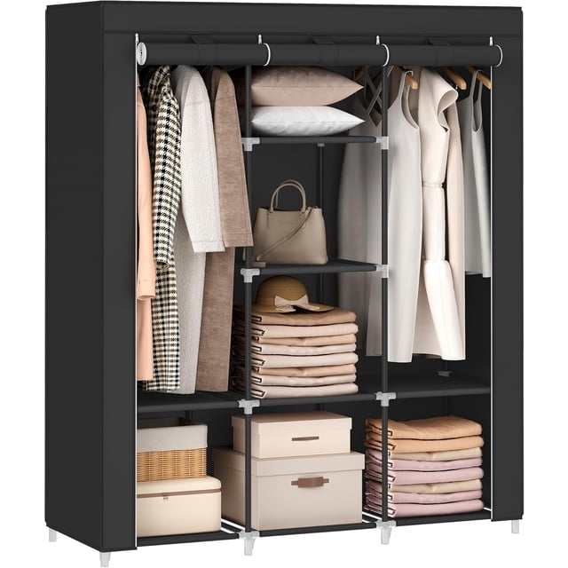 Portable Closet Wardrobe Closet Organizer with NonWoven Fabric Cover Hanging Rods and Shelves x x es Large Capacity for Bedroom Living Room Ink URYGBK