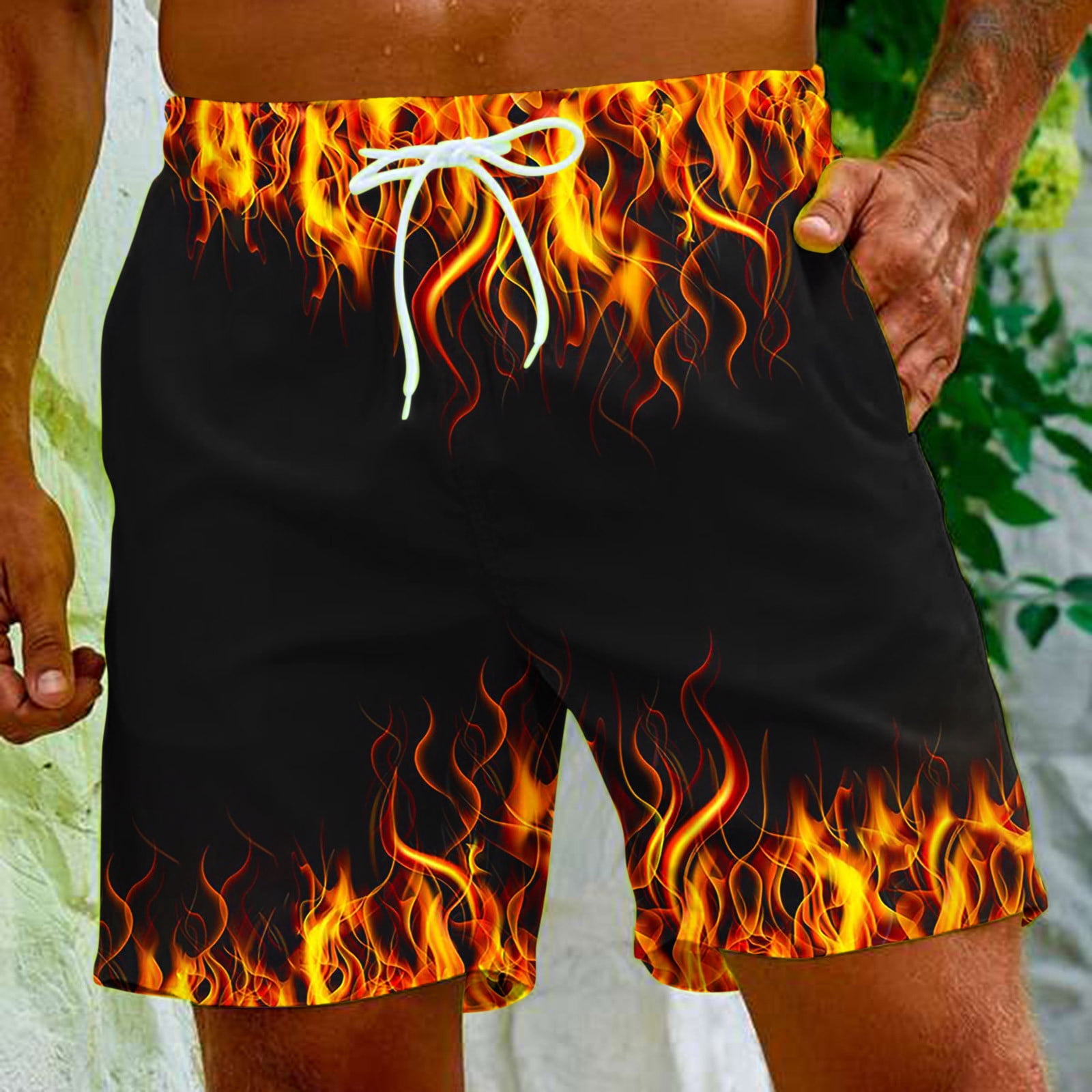 Teissuly Summer Shorts Discount Men's Flame Printing Special Print
