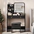 thumbnail image 1 of Cherish Makeup Vanity Table Set – Dressing Desk with 3-Color LED Mirror, Charging Station, 2 Drawers, 4 Shelves & Storage Stool for Bedroom, 1 of 9