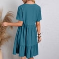 thumbnail image 4 of Robes à Volants pour Femmes Grande Taille Été à Manches Courtes Robe à Volants Décontractée Babydoll V Neck Robes pour Dames Bleu, 5TG, 4 of 7
