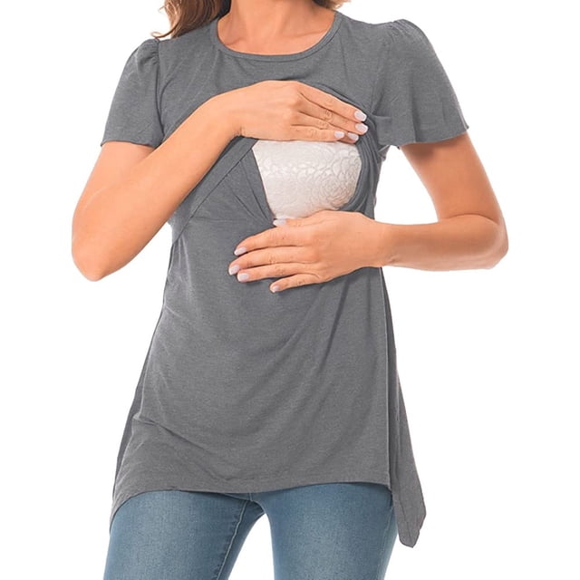 Vêtements de Grossesse Offres de l'Action de Grâce Liquidation Été Vêtements de Maternité pour Femmes Col Rond Manches Courtes Volants Pli Hauts de Grossesse
