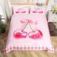 thumbnail image 1 of Erosebridal Housse de Couette à Nœud Rose pour Enfants Filles, Ensemble de Literie Style Princesse de Rêve Double, Ensembles de Lit Réversibles à Nœud Cerise Rose, Housse de Courtepointe à Carreaux Rustique avec 2 Taies d'Oreiller en Microfibre (Sans Couette), 1 of 6