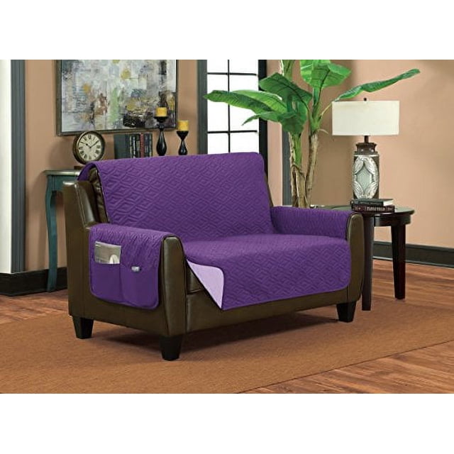 Protecteur de Meuble Classique Réversible Matelassé Imperméable à Motif Losange (Chaise, Violet/ Violet Pâle)