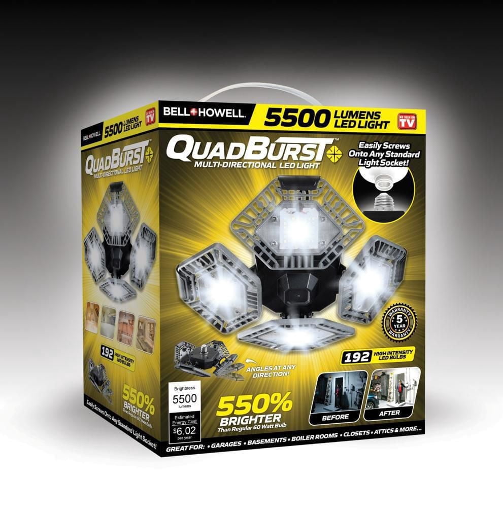 Bell + Howell QuadBurst 10.6 in. 192 High Intensity LED 5500 Lumens Flush Mount Ceiling Light with 4 Adjustable Heads