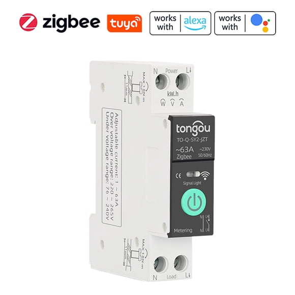 Riwcyla TONGOU Intelligent Circuit Breaker with Metering 1P 63A DIN Rail Support 3 Timing Modes Multiple Safety Protecting APP Remote Control Compatible with Assistant for Household Appliances