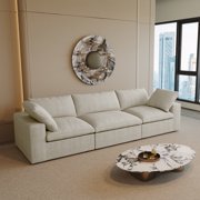117.9" Modular 3 Seat Sofa, Deep Seating Cloud Couch with Removable Covers for Living Room Apartment Office, Khaki Couch