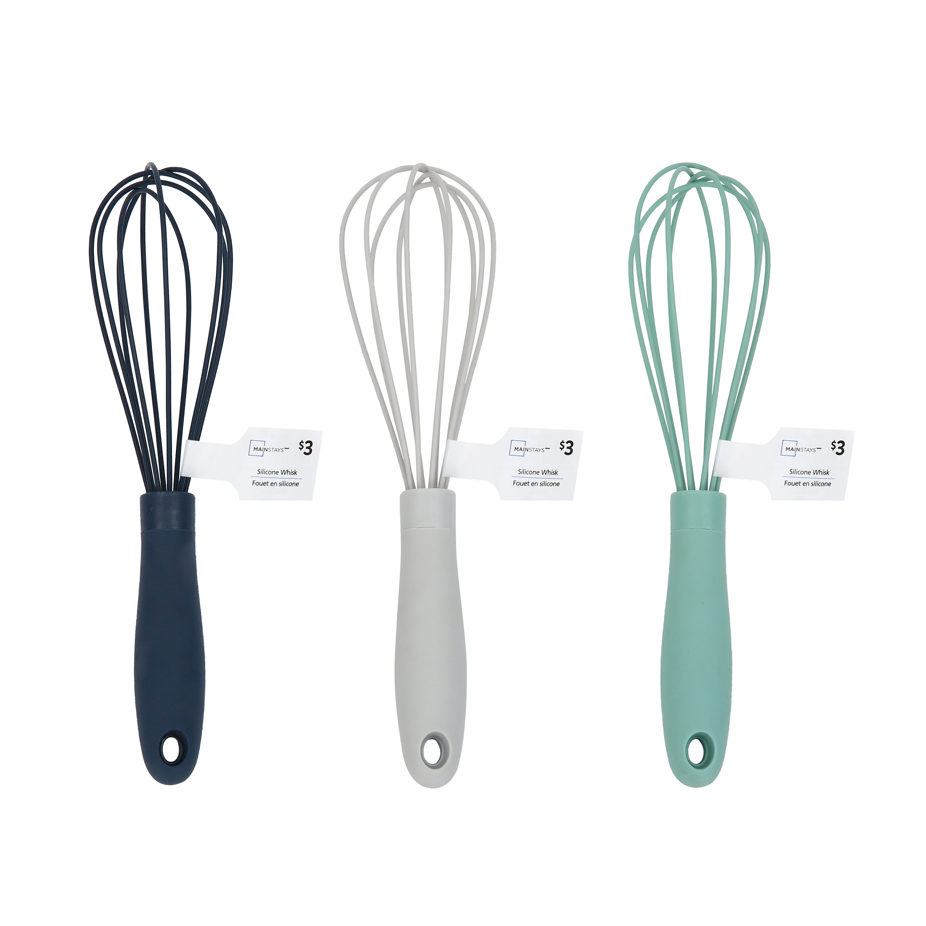 Fouet en silicone Mainstays 9,5" - Ustensile de cuisine haut de gamme en bleu sarcelle, bleu et gris