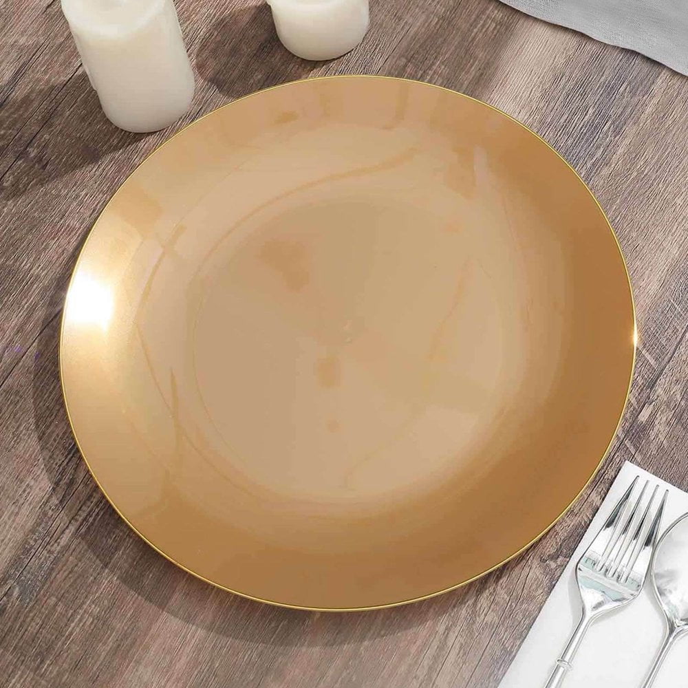CUITING 10 Pack Glitter Gold Clear Hammered Plastic Charger Plates Round Disposable Serving Plates With Gold Rim - 13”