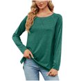 thumbnail image 1 of Timegard Womens Tops Round Neck Long Sleeve Comfy Loose Solid Color Blouse Casual Tops Basic Tee Shirts, 1 of 6