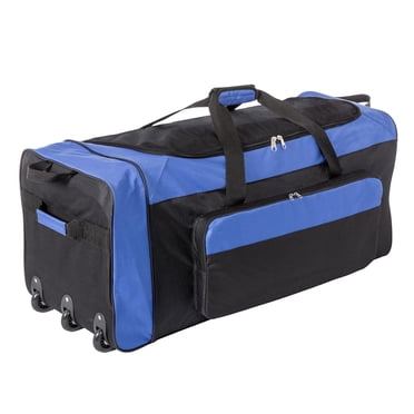 Jetstream 36" Extra-Large Rolling Travel Duffel Bag, Collapsible Sports Weekender Bag, Black/Blue