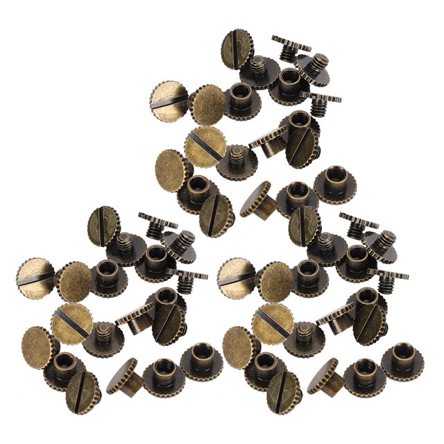 Herwey 30 Set Book Rivets Knurling Flat Brass Leather Binding Button Tack 9.5x4mm Nail + 4mm Screw,Tack Screw,Brass Rivets