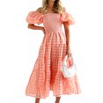 thumbnail image 2 of Faithtur Femmes Été Décontracté une Ligne Robe Courte Manches Bouffantes sur l'Épaule Midi Plaid Robe, 2 of 4