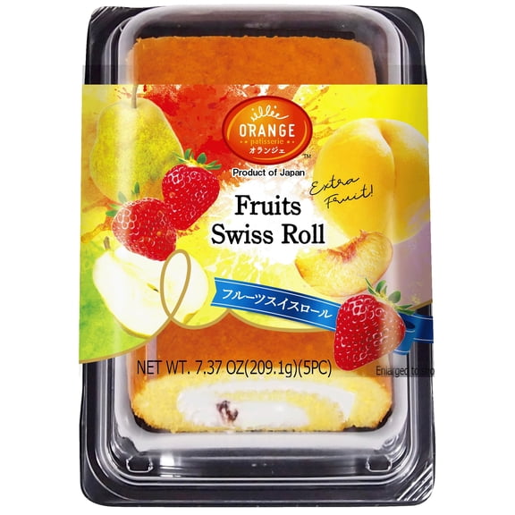 "ORANGE" Japanese Swiss Roll Cake, Milk Cream with Fruits, 209.1g, Frozen, Swiss Roll Cake Fruits