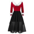 thumbnail image 1 of TJAZFJPA Robe Longue de Maternité Femme Noël Patchwork Col en V Manches Longues Asymétrique Robe Formelle Robe Perle, 1 of 6