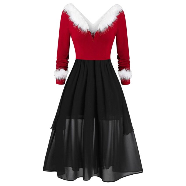 TJAZFJPA Robe Longue de Maternité Femme Noël Patchwork Col en V Manches Longues Asymétrique Robe Formelle Robe Perle