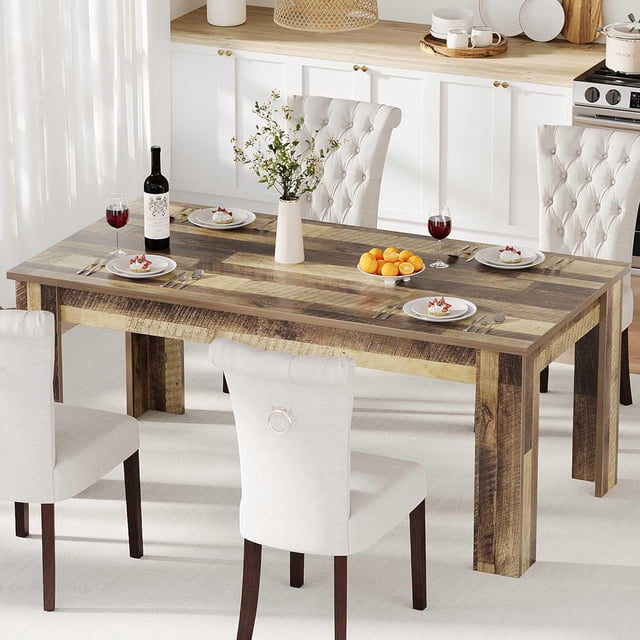 Dining Table for 4-6, Rectangular Dining Room Table, Kitchen Table with Large Table Top, Dinner Table, Farmhouse Dining Table for Dining Room, Kitchen, Living Room, Retro Brown