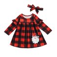 thumbnail image 1 of FAROOT Enfants Tenue de Noël, Père Noël Patch à Carreaux Robe à Manches Longues + Bandeau, 1 of 9