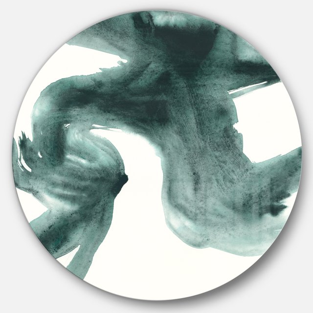Designart 'Gouache Green on Gray II' Geometric Metal Circle Wall Art
