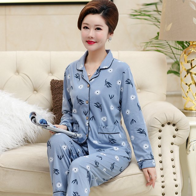 REDHOTYPE Pyjama de Mère Femmes Printemps et Automne Manches Longues Grande Taille Nouvelle Mode Floral Coton Homewear Set