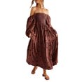 thumbnail image 1 of Fortune Robe Bohème pour Femme Décontractée à Manches Bouffantes, Robes Brodées à Fleurs, Robe Midi Fluide à Volants Boho, 1 of 9
