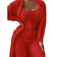 thumbnail image 1 of LUXUR Women Open Front Fuzzy 3 Piece Sweatsuit Warm Sleep Lounge Sets Red M, 1 of 2