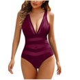 thumbnail image 2 of UPPADA Women's Tummy Control Swimsuits Ruched One Piece Slimming Modest Bathing Suit Double Straps Deep V Neck Drawstring Swimsuit Halter Slimming Swim Suits Clearance Wine,Xl, 2 of 3