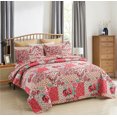 thumbnail image 3 of JML Quilt Set 3 Piece, Embossed Bedspread Bedding Set With 2 Shams, Queen, Pink & Green, 3 of 6