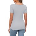 thumbnail image 4 of Lenpel T Shirts for Women Fashion Summer Short Sleeve Cutout Ribbed Knit Solid Color Slim Basic Tees Going out Tops, 4 of 7