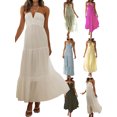 thumbnail image 1 of SUNSIOM Robe Longue d'Été Sans Manches à Col Halter avec Nœud, Dos Nu, Ourlet à Volants, Fluide, 1 of 10
