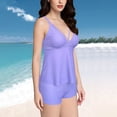 thumbnail image 3 of UPPADA Womens Plus Size Two Piece Bathing Suits V Neck Lace Up Flowy Swim Dress Tummy Control Modest Swimwear with Bottoms Suspenders Backless Swim Suits Purple,L, 3 of 8