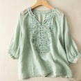 thumbnail image 2 of RKSTN Hauts pour Femmes Coton et Lin Brodés Manches Courtes Col Rond Blouses Amples Grande Taille Couleur Unie Hauts Polyvalents, 2 of 3