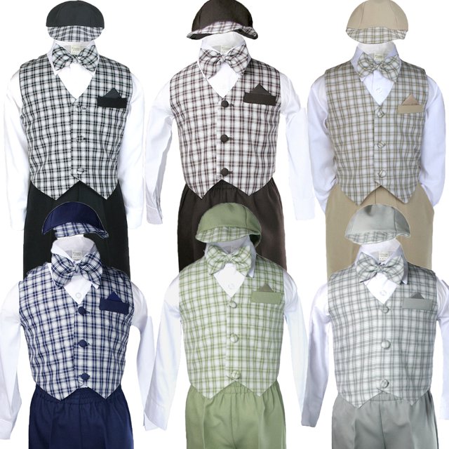 BABY BOY KID TODDLER GINGHAM EASTER WEDDING FORMAL LONG SLEEVE VEST SET SM-4T