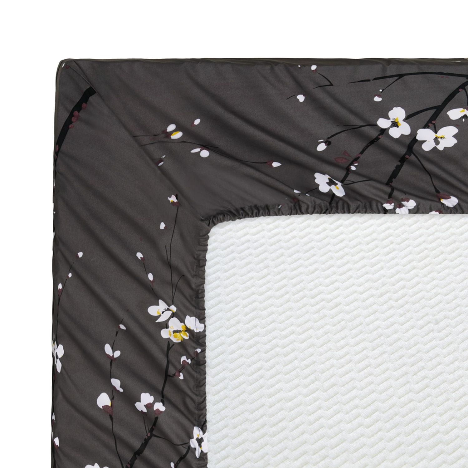 Marina Decoration Printed 600 Thread Count Soft Deep Pocket Hotel Standard Long Staple Cotton Blend Percale All Season Bedding Sheet Set, Plum Blossom Floral Grey Pattern