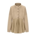 thumbnail image 4 of AherBiu Jackets for Women Button down Long Sleeve Ruched Patchwork Shirts Casual Loose Flowy Fall Outerwear, 4 of 7