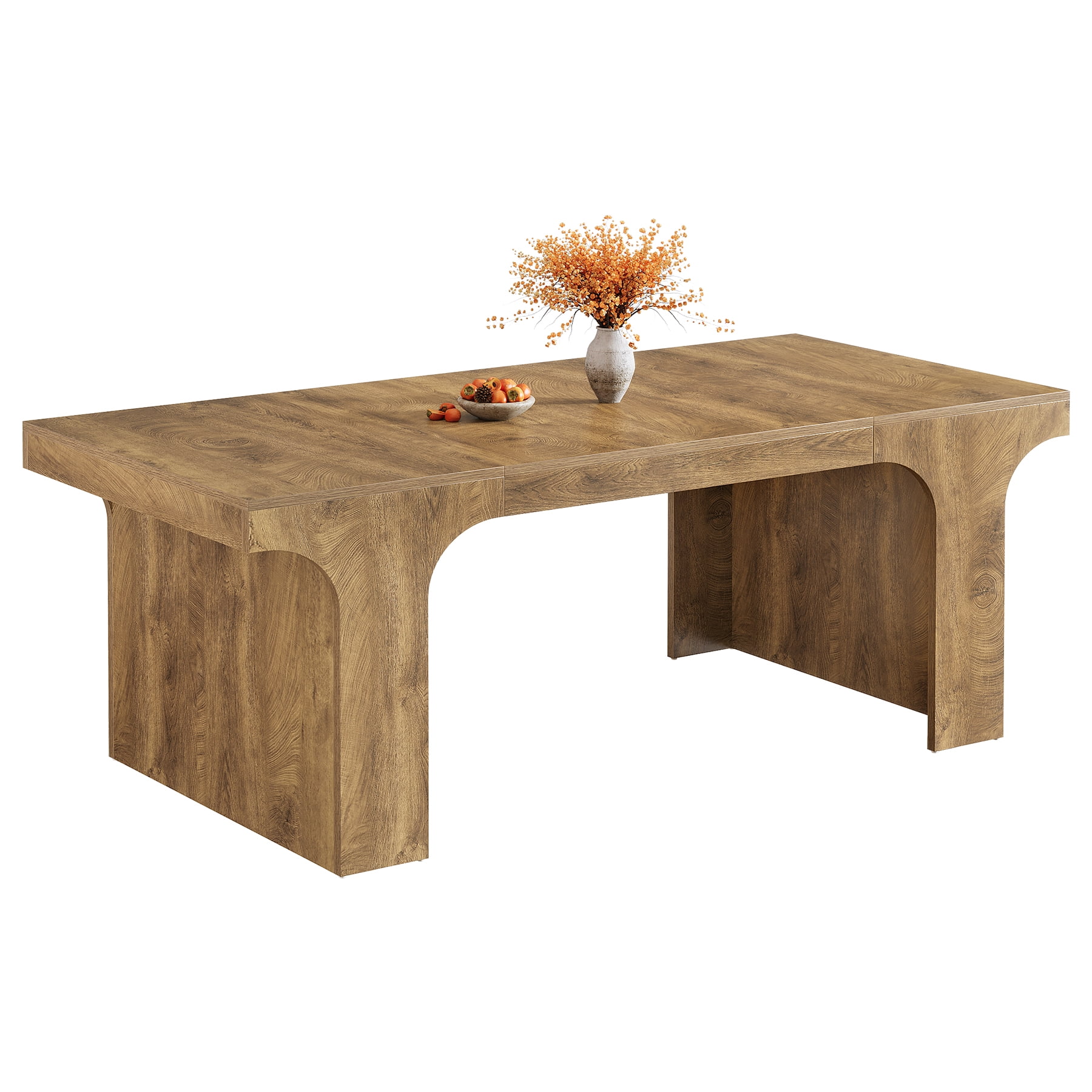 Fnova 71" Farmhouse Dining Table for 6-8 People, Rectangular Wooden Kitchen Table with Double Pedestal, Dinner Table for Dining Room, Kitchen, Office, Banquet, Living Room