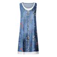 thumbnail image 3 of Pisexur Robe en Denim Aguichant pour Femme Sans Manches à Col en V, Robe Midi à Fleurs, Décontractée, Fente Latérale, Robe-Chemise en Jean, 3 of 4