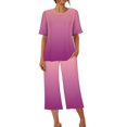 thumbnail image 4 of Offre à Durée Limitée Iumwxz Tenues de Pyjama Décontractées et Fluides Tenues d'Été Mignonnes pour Femmes Imprimé Dégradé Col Rond Manches Courtes Taille Élastique Pantalon Court Tenues pour Femmes Cadeaux de Vacances, 4 of 9