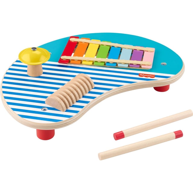 Fisher-Price-Table musicale en bois avec instruments de percussion