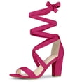 thumbnail image 1 of BLISSFUL STEP Women's Solid Color Lace up Mid Block Heels Sandals Hot Pink 9, 1 of 6
