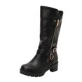 thumbnail image 4 of Platform Buckle Motorcycle Riding Boots for Women with Side Zipper Winter Fall Slouchy Leather Wide Mid Calf Tall Boots, 4 of 5