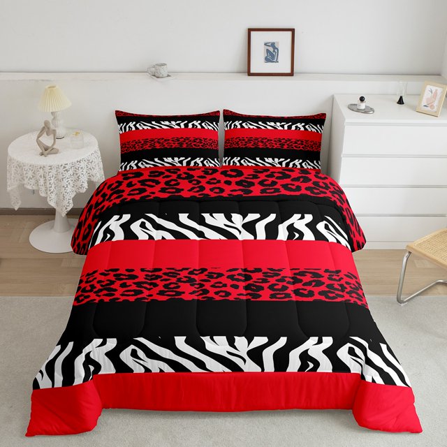 Erosebridal Ensemble de Literie Imprimé Guépard Grand, Couette Rouge, Décor Animal de Ferme, Réversible 3 Pcs