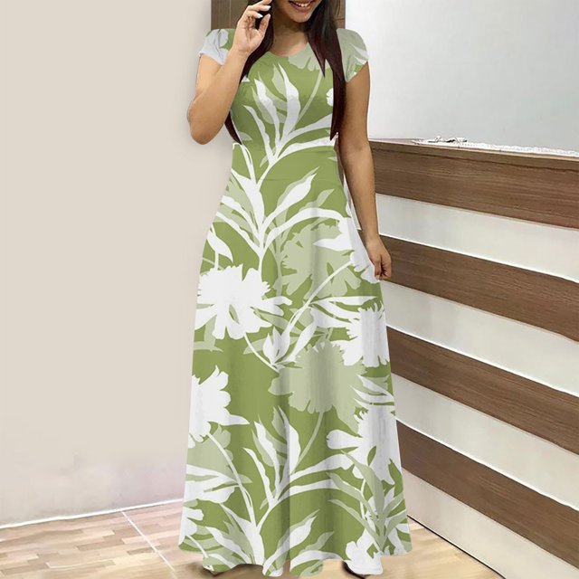 Robe d'Été pour Femmes 2024 Mode Grande Taille Col Rond Manches Courtes Imprimé Quotidien Décontracté Vintage Bohème Robe Maxi Rabais de 50 % Liquidation!