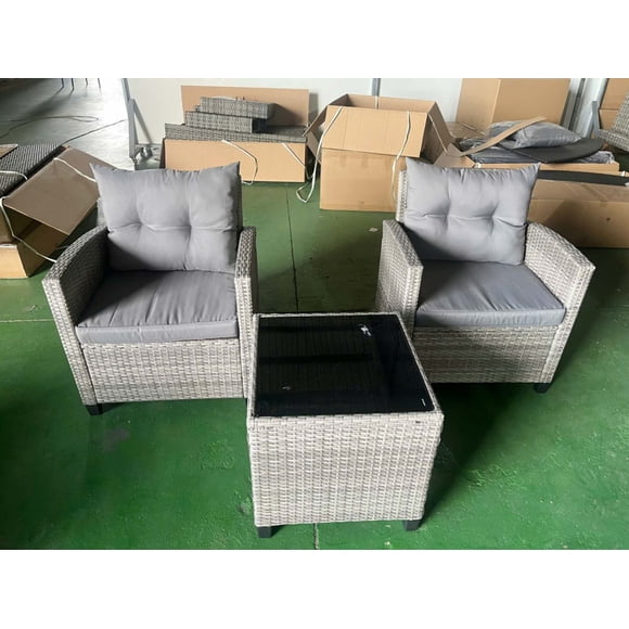 YUSAZENS Ensemble de 3 Pcs de Chaises en Rotin Osier, Construction en Rotin Tressée à la Main, Chaises d'Accent pour Extérieur Intérieur pour Patio Jardin Salon Gris+beige