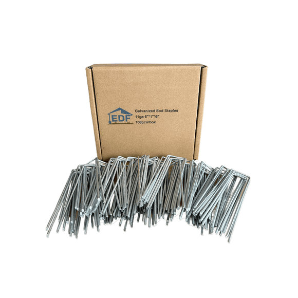 EDF 6-Inch 11-Gauge Galvanized Landscape Staples, 100-Pack