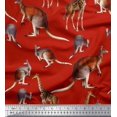 thumbnail image 1 of Soimoi Tissu Crêpe polyester Rouge Imprimé Animal Girafe & Kangaroo au Mètre 42 Pouces de Large, 1 of 3
